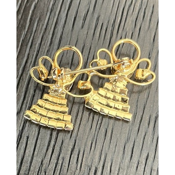 Winged Angels Clear Rhinestone Gold Tone Christmas Brooch Pin - Picture 2 of 3